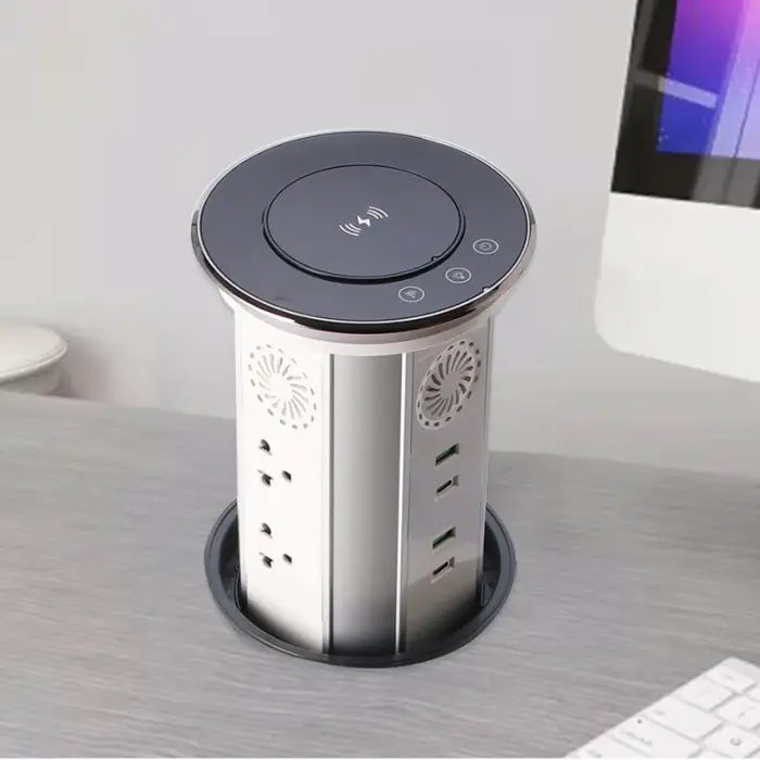 UK Standard Power Socket Hidden Mounted Retractable Top Wireless Charging Pop up Desk Worktop Electric Lift Tower Socket