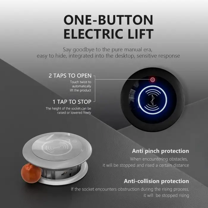 IP44 Motorized Pop-Up Table Socket Built in Kitchen Waterproof Hidden Power Outlet Tower