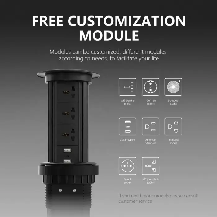 IP44 Motorized Pop-Up Table Socket Built in Kitchen Waterproof Hidden Power Outlet Tower