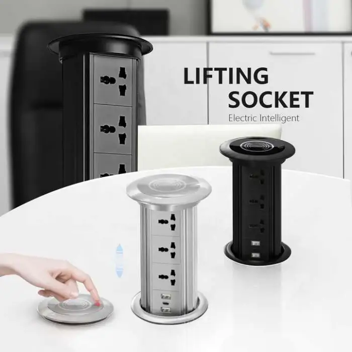 IP44 Motorized Pop-Up Table Socket Built in Kitchen Waterproof Hidden Power Outlet Tower