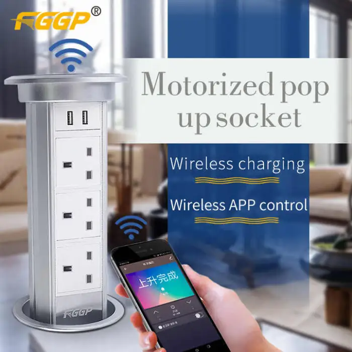 Kitchen Countertop Worktop Power Tower Electrical Outlet Motorized Pop Socket with 13A Rated Current for UK/EU