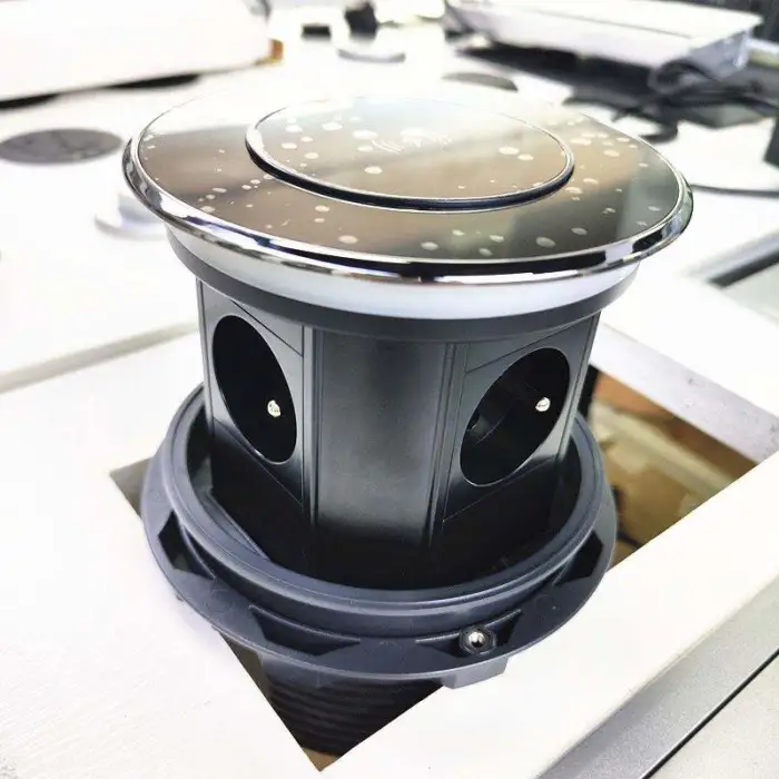 IP65 Waterproof Wifi Smart French Power Outlet Wifi Motorized Lifting up Kitchen Pop up Socket With Wireless Charging