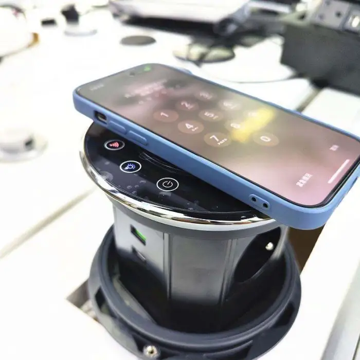 IP65 Waterproof Wifi Smart French Power Outlet Wifi Motorized Lifting up Kitchen Pop up Socket With Wireless Charging