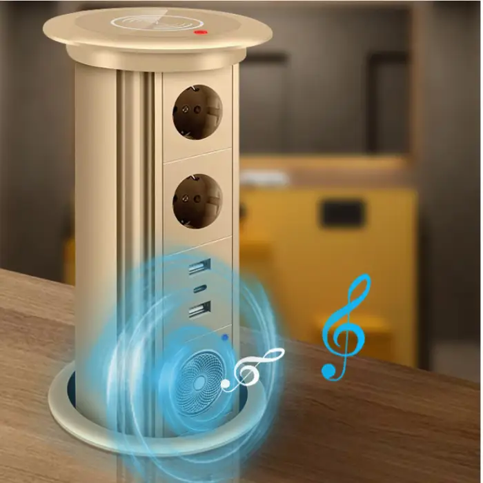 Golden Hidden Mounted Waterproof EU Power Outlet Kitchen Island Counter Top Electric Motorized Pop up Wireless USB-C Socket