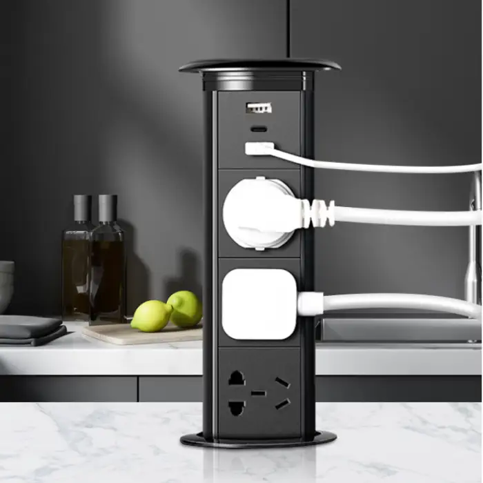 Golden Hidden Mounted Waterproof EU Power Outlet Kitchen Island Counter Top Electric Motorized Pop up Wireless USB-C Socket