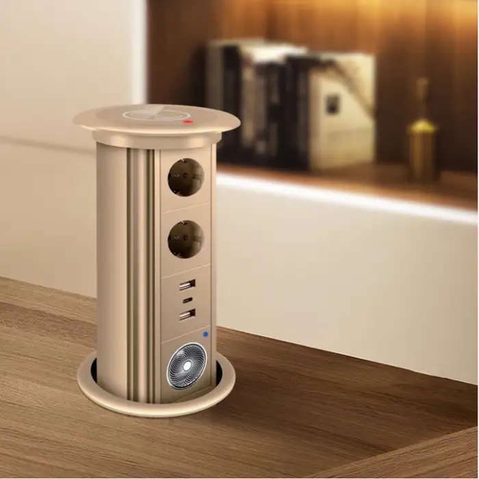 Golden Hidden Mounted Waterproof EU Power Outlet Kitchen Island Counter Top Electric Motorized Pop up Wireless USB-C Socket