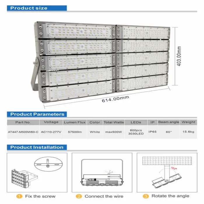 High Mast Stadium IP65 Soccer Field Tennis Court Led Flood Street Lamp 500W Stadium Lights Pole Outdoor Light