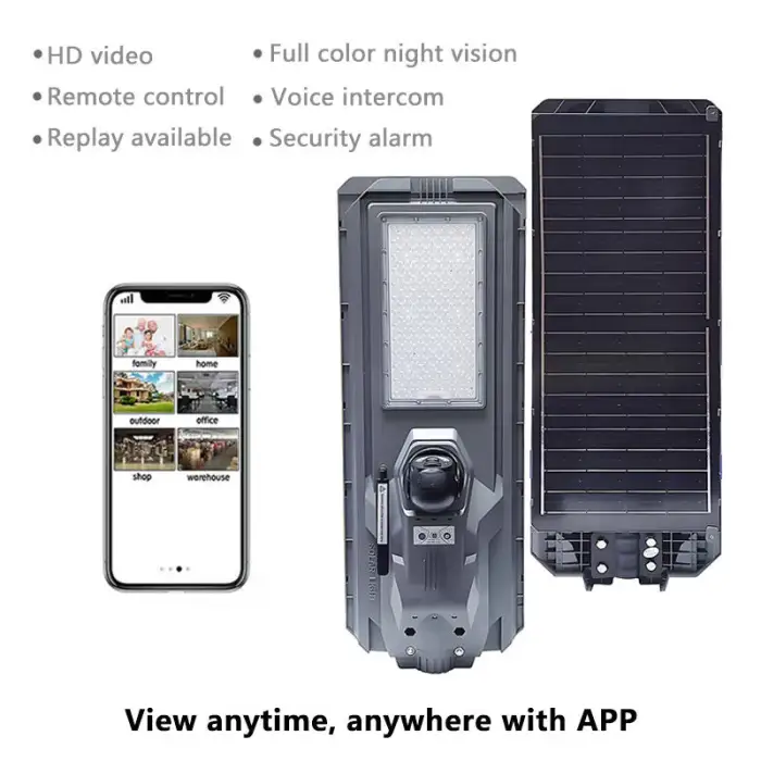 Powerful 800W 1200W Solar LED Street Light 4MP Smart All-In-One Solar Camera Support Max 256GB
