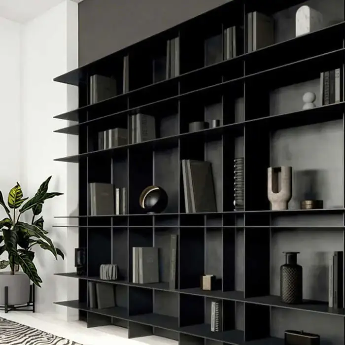 Modern Minimalist Luxury Modular Custom Metal Aluminum Wall Mounted Bookshelf With Led Light for Living Room Office