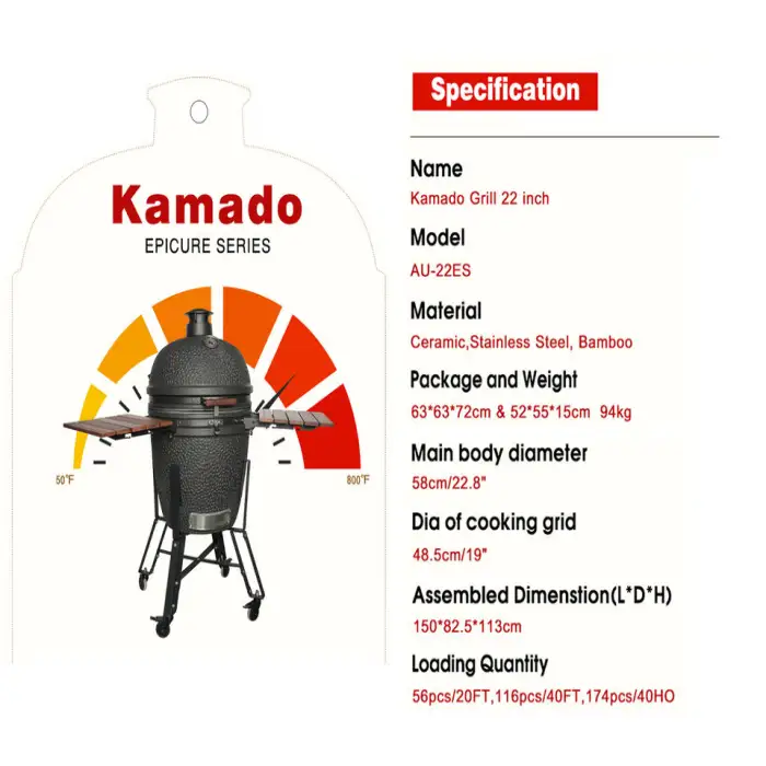 27Inch Ceramic Kamado BBQ Grill Outdoor Charcoal Smoker