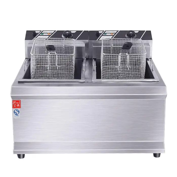 Commercial Electric Stainless Steel Dog Deep Fryer with Double Tank 220V Kitchen Equipment