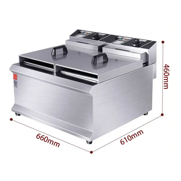 Commercial Electric Stainless Steel Dog Deep Fryer with Double Tank 220V Kitchen Equipment