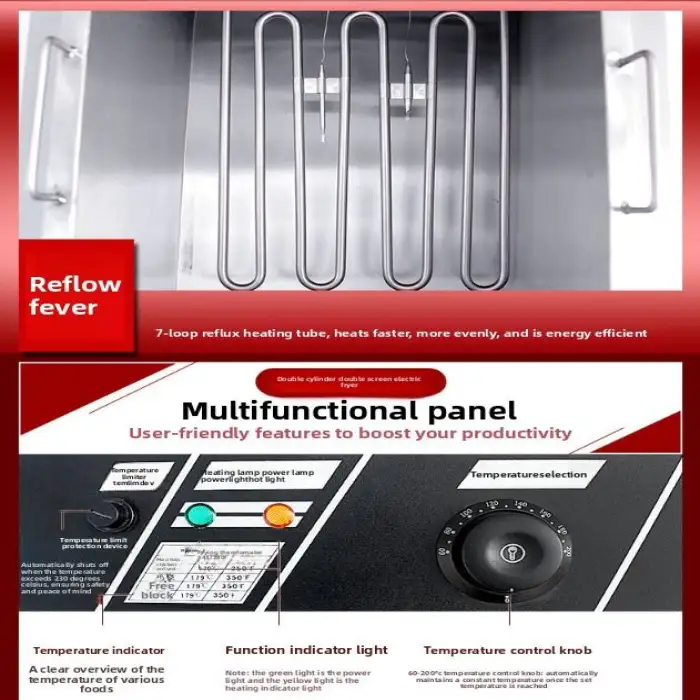 Commercial Electric Stainless Steel Dog Deep Fryer with Double Tank 220V Kitchen Equipment