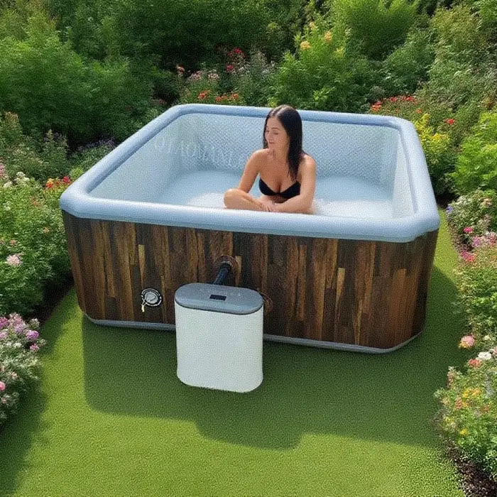 Outdoor Inflatable Spa Pool 4 Person and Massage Tub With Pump in Square Shape