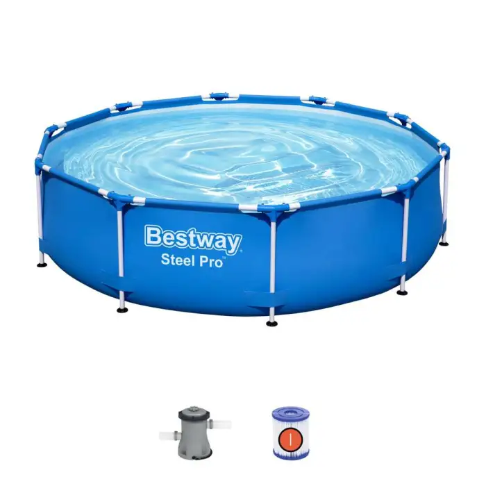 Bestway 56679 Round Steel Frame Swimming Pool Set with Filter Pump