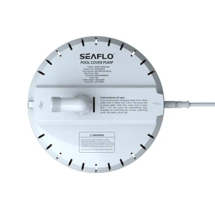 SEA FLO 1000GPH Automatic Swimming Pool Cover Pump 115 V Submersible Pump with 25ft Power Cord for Pool,Rooftops and Water Beds