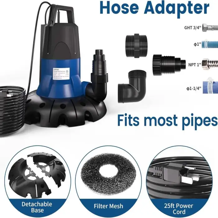 Cofiyard 1/2 HP High Pressure Automatic Pool Cover Pump 3148 GPH Submersible Sump Pump 25ft Cable Swimming Pool Garden Pond