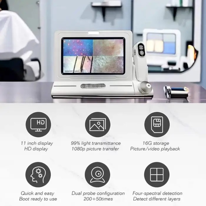 Professional Desktop Skin and Hair Analyzer Machine With DoubleFusion Head for Scalp Face Diagnosis ABS Material With US/EU Plug