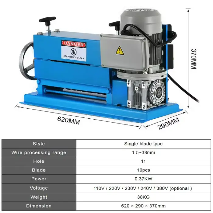 Wire Stripping 38MM Electric Wire Stripping Machine for Scrap Copper Recycling