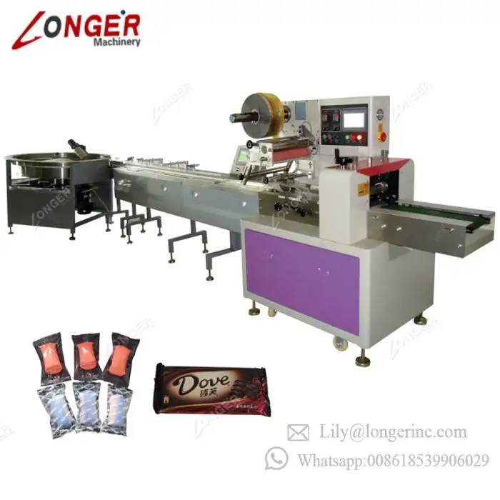 Commercial Used Low Chocolate Energy Bar Packaging Cutlery Diaper Cheese Flow Pack Cake Packing Machine