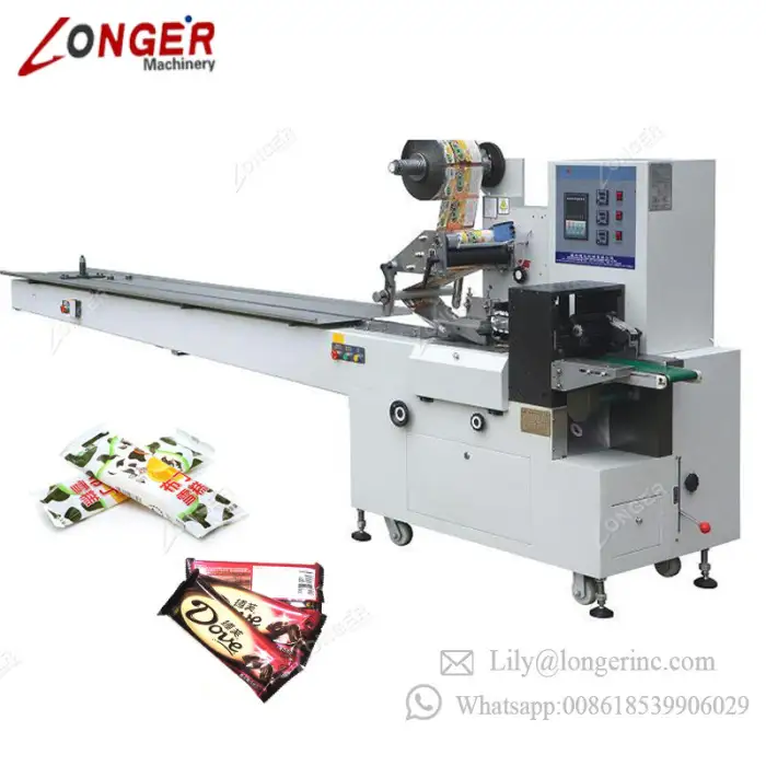 Commercial Used Low Chocolate Energy Bar Packaging Cutlery Diaper Cheese Flow Pack Cake Packing Machine