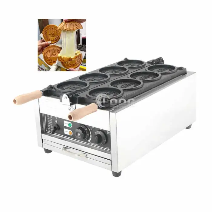 Professional Restaurant Equipment Electric 4pcs Japanese Cheese Gold Coin Pancake Waffle Maker 10 Yen Commercial Burger Machine