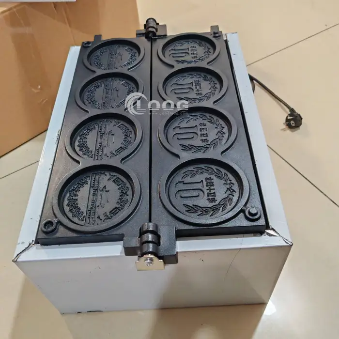 Professional Restaurant Equipment Electric 4pcs Japanese Cheese Gold Coin Pancake Waffle Maker 10 Yen Commercial Burger Machine