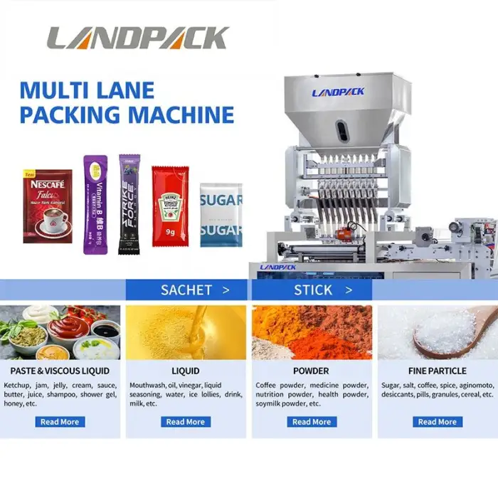 Multilane Cheese Pack Packaging Machine for Food Online Mayonnaise Tomato Paste Wrapping and Labeling with Bags Pouches Film