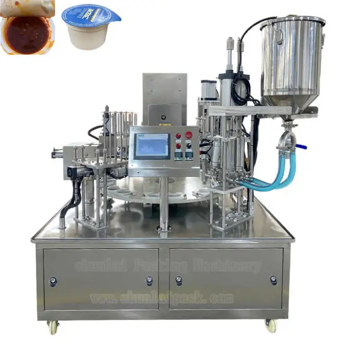 Automatic Rotary Cheese Cup Hummus Sealer Filling Sealing Packaging Machine