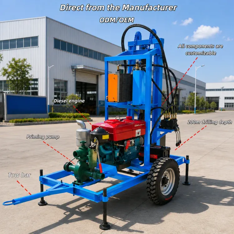 150m Depth Small Portable Water Well Drilling Rig Towable Borehole Drilling Machine for Water Wells — image 2