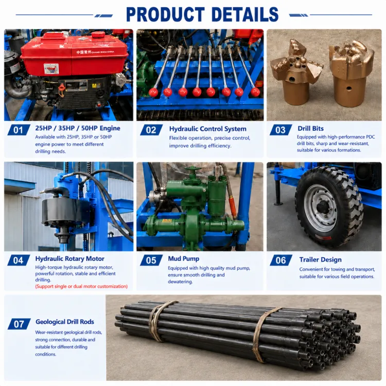 150m Depth Small Portable Water Well Drilling Rig Towable Borehole Drilling Machine for Water Wells — image 5