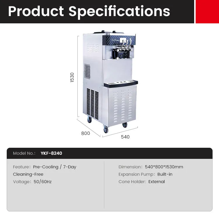 Commercial Soft Serve Ice Cream Machine Floor Standing 2700W Stainless Steel Ice Cream Maker for Restaurant — image 2