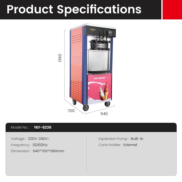 Commercial Soft Serve Ice Cream Machine Countertop 2200W Stainless Steel Ice Cream Maker for Restaurant Shop — image 2