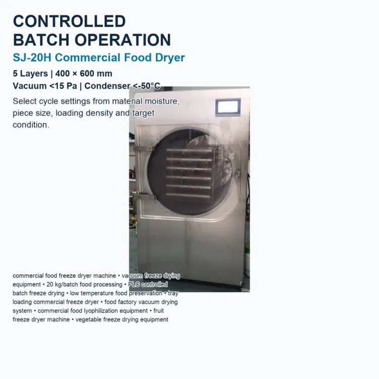 SJ-20H Tropical Fruit Freeze Dryer Machine 20kg Batch for Jackfruit Mango Pineapple and Fruit Ingredient Processing — image 4