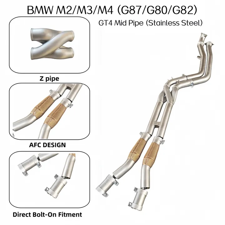 Stainless Exhaust With Z-Pipe & AFC Acoustic Design for BMW Mid Pipe G80 M3 M4 G82 S58 Engine Exhaust Pipes Acoustic Upgrade — image 7