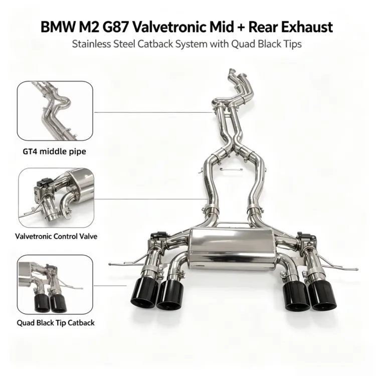 Valvetronic Control Valve Exhaust Pipes for BMW M2 G87 3.0T Stainless Steel Catback Exhaust Muffler Cut-To-Fit Clamp-On — image 1