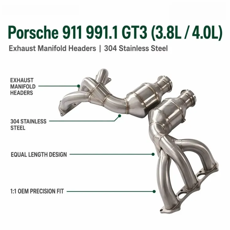 High Flow 200CELL Exhaust Manifold Headers for Porsche 911 991.1 GT3 3.8L 4.0L 304 Stainless Steel Equal Length Design Upgrade — image 1