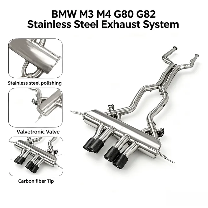 Car Performance Exhaust Pipes Muffler for BMW M3 M4 G80 G82 S58 Engine Sus304 Valvetronic Exhaust Catback with Valve Controller — image 7
