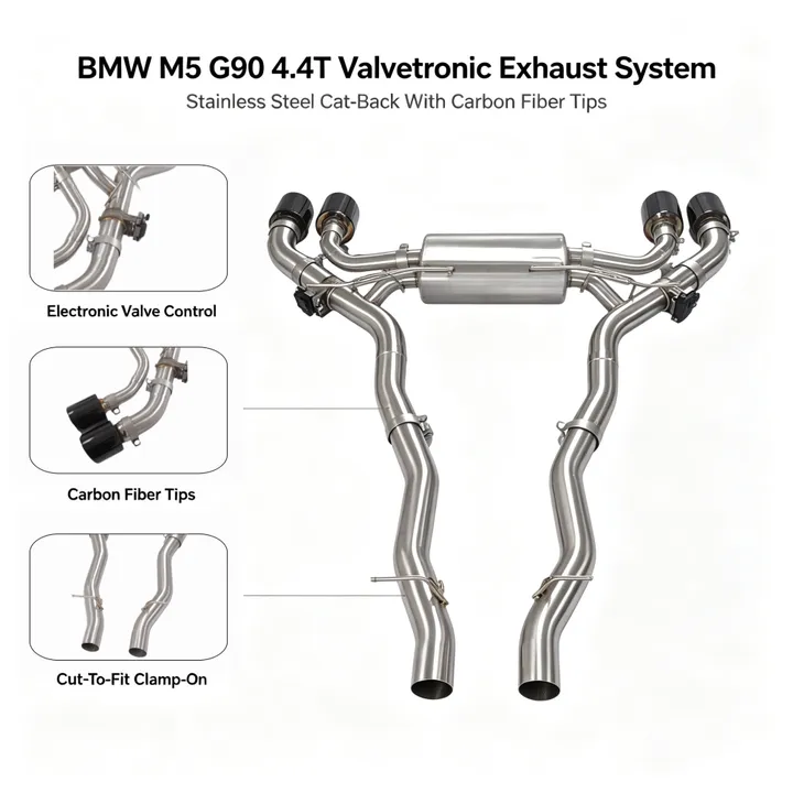 SUS304 rear axle Exhaust pipes muffler For BMW M5 G90 4.4T 2025+ Car sus304 Valvetronic Exhaust Catback with valve control — image 7