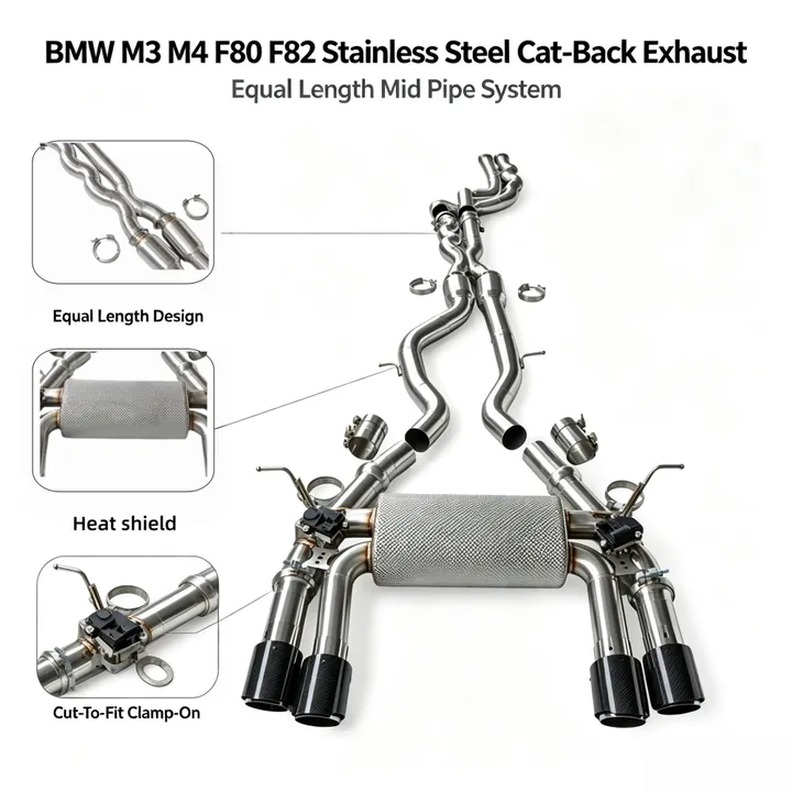 Sus304 Equal-length Exhaust Pipes Muffler for BMW M3 M4 F80 F82 3.0T Exhaust Catback with Valve Controller and Four Tips — image 7