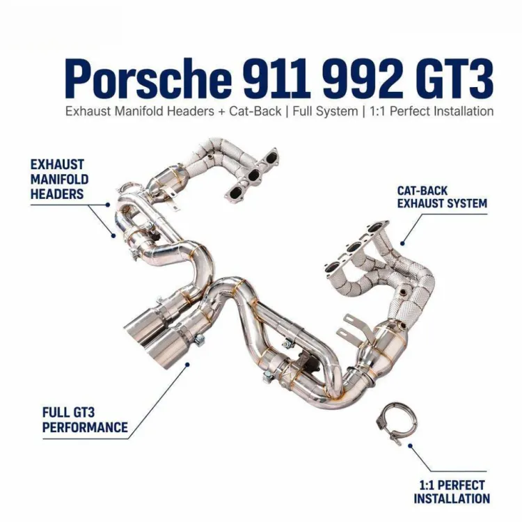 Performance SS304 Exhaust Manifold Headers+Catback Full System for Porsche 911 992 GT3Complete Exhaust 1:1 Perfect Installation — image 1