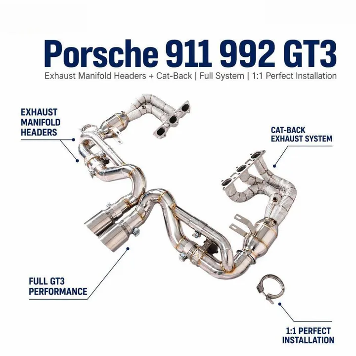 Performance SS304 Exhaust Manifold Headers+Catback Full System for Porsche 911 992 GT3Complete Exhaust 1:1 Perfect Installation — image 7