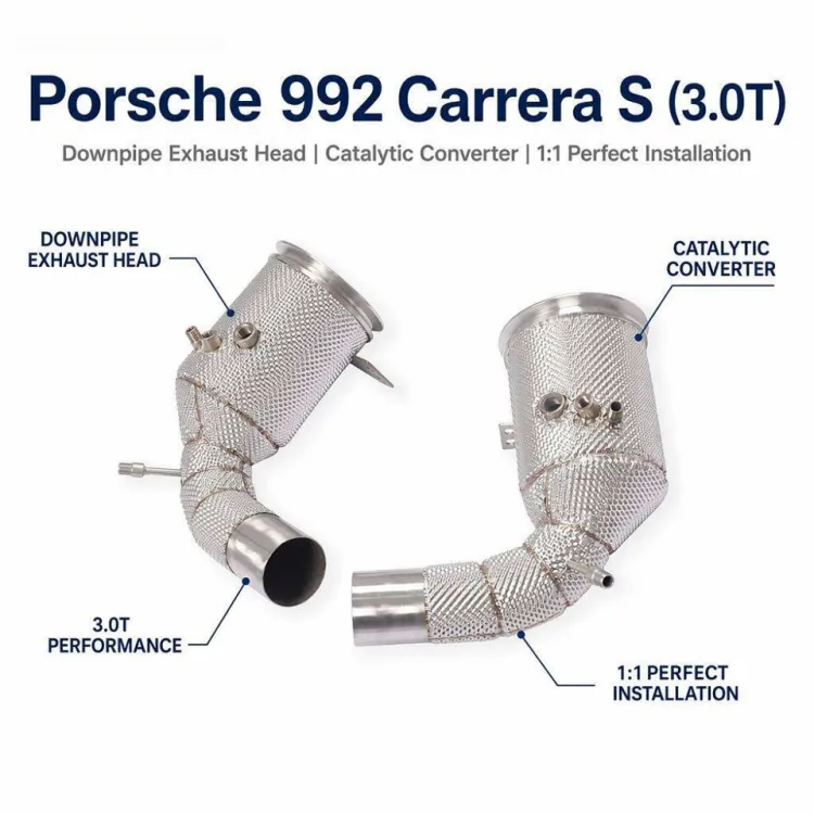 High-flow Downpipe Exhaust Header for Porsche 992 Exhaust Carrera S 3.0T SS304 Thermal Insulation Performance Car Exhaust Pipes — image 1