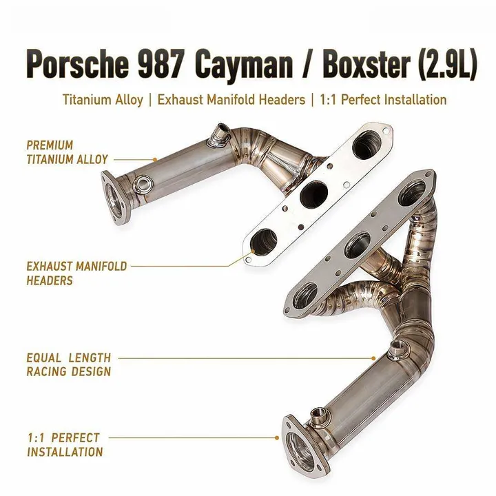 Custom Titanium Alloy Exhaust Manifold Headers for Porsche 987 Cayman Boxster 2.9L Equal Length Racing Design Racing Car Upgrade — image 7