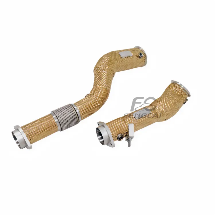 High-Flow Straight-Through Exhaust Downpipe for BMW M3 M4 G80 G82 S58 3.0T car exhaust pipes header with gold insulation — image 2