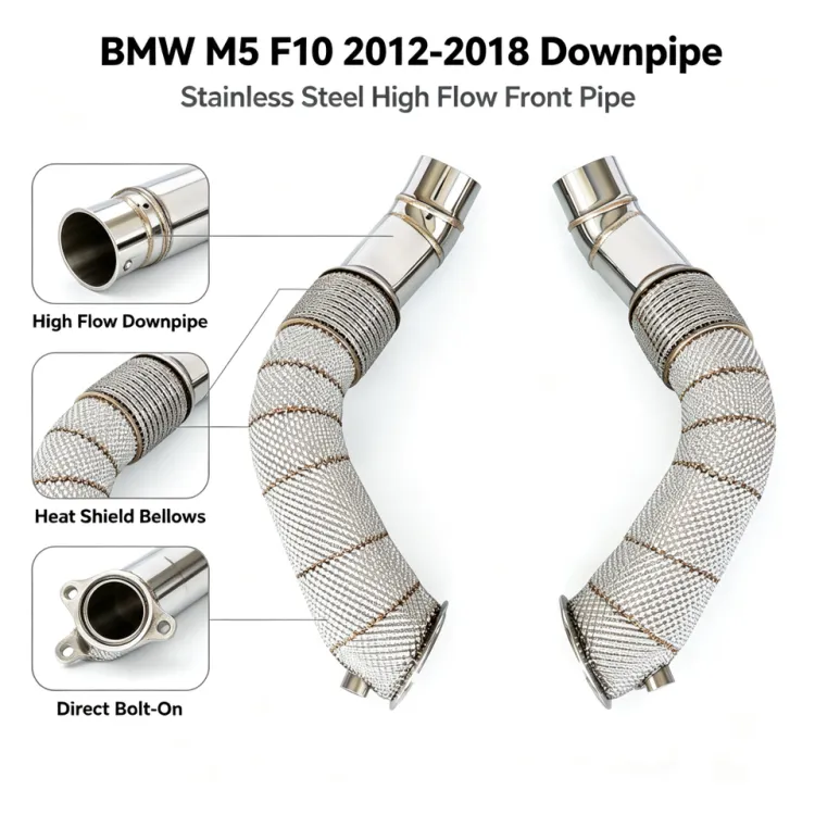 performance exhaust header Dump Pipe for BMW M5 F10 2012-2018 S63 engine Straight exhaust downpipe with heat shield Fit — image 1