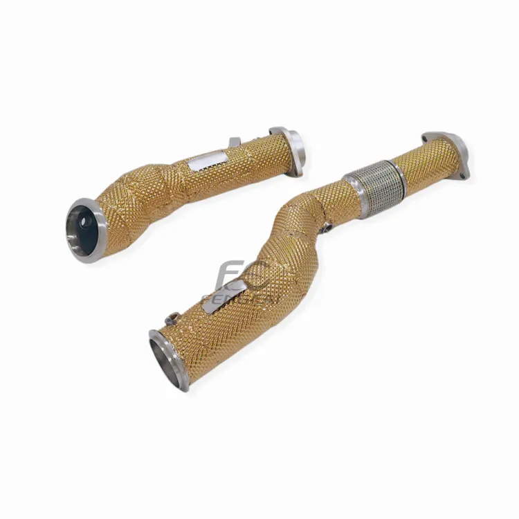 High-Flow Straight-Through Exhaust Downpipe for BMW M3 M4 G80 G82 S58 3.0T car exhaust pipes header with gold insulation — image 3