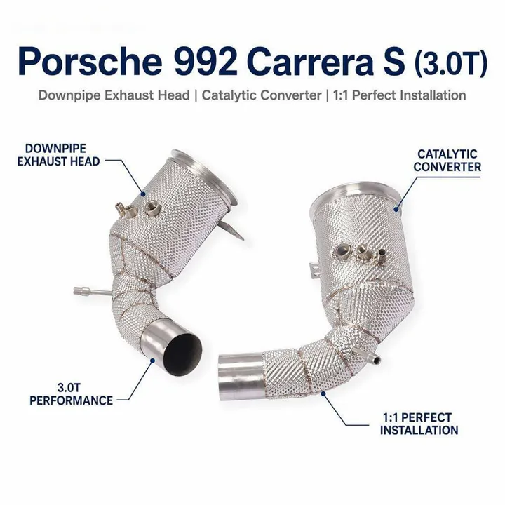 High-flow Downpipe Exhaust Header for Porsche 992 Exhaust Carrera S 3.0T SS304 Thermal Insulation Performance Car Exhaust Pipes — image 7