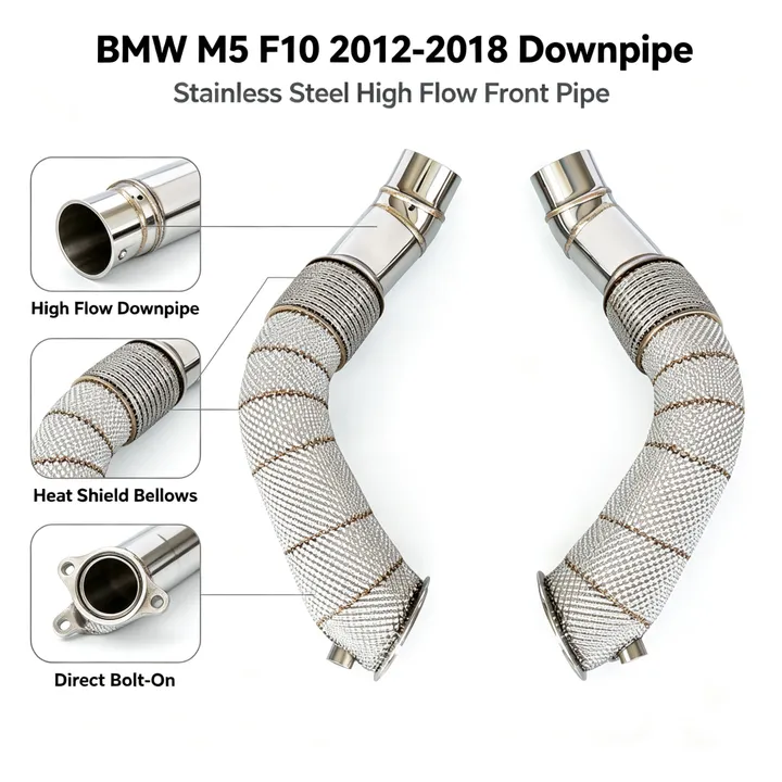 performance exhaust header Dump Pipe for BMW M5 F10 2012-2018 S63 engine Straight exhaust downpipe with heat shield Fit — image 7