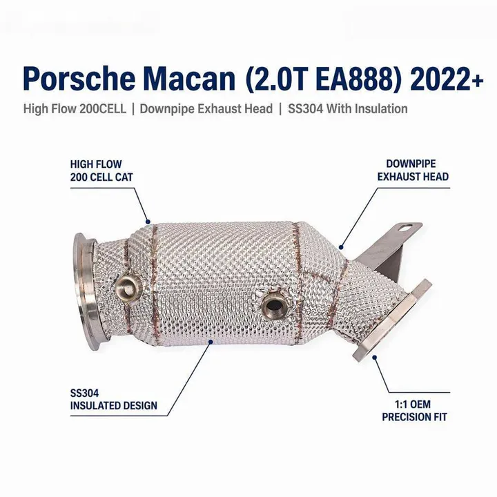 SS304 Performance Insulated Downpipe Exhaust Head for Porsche Macan 2.0T EA888 2022+ Custom High Flow Dumppipe 1:1 OEM Fitment — image 7